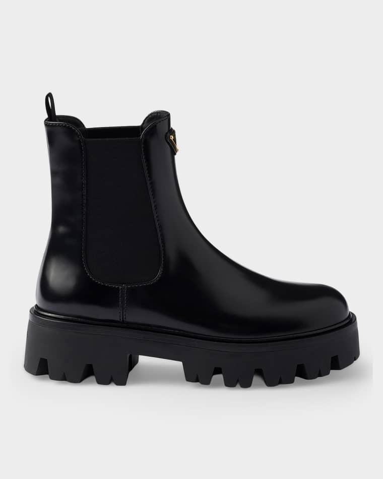 Brushed Leather Chelsea Boots by PRADA