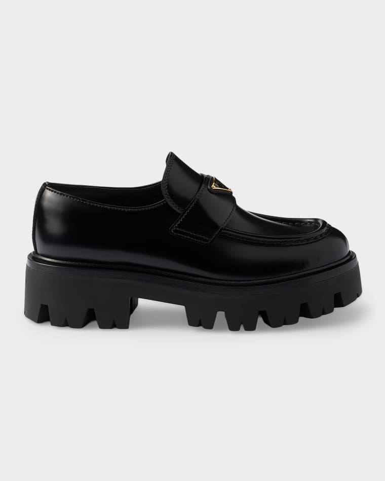Brushed Leather Loafers by PRADA
