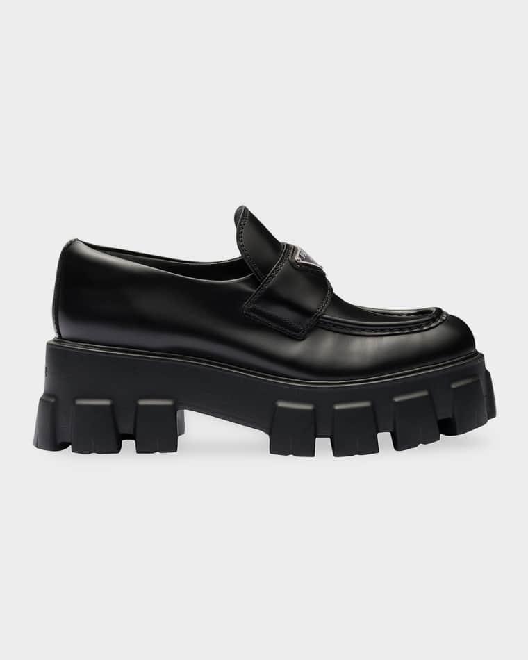 Brushed Leather Monolith Loafers by PRADA
