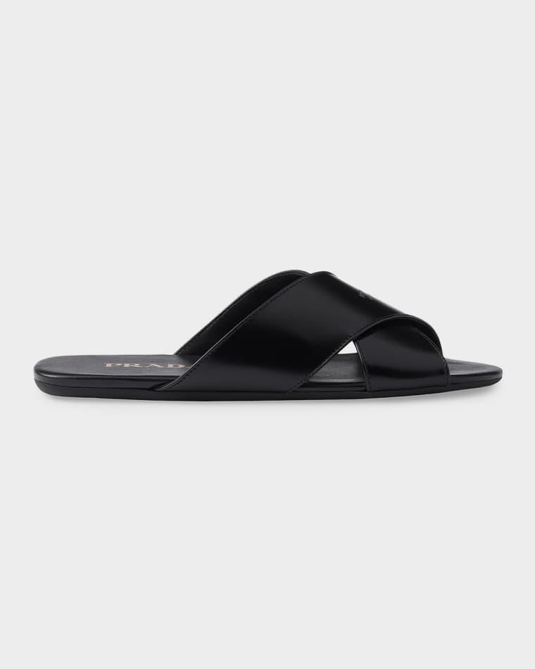 Brushed Leather Slides by PRADA