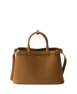 Buckle Medium Leather Handbag with Double Belt by PRADA