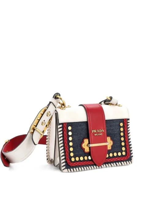 Cahier Embellished Denim and Leather Small crossbody bag by PRADA 