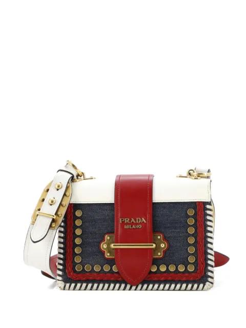 Cahier Embellished Denim and Leather Small crossbody bag by PRADA 