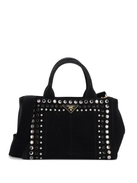 Canapa Rhinestone Embellished Canvas Mini tote bag by PRADA 
