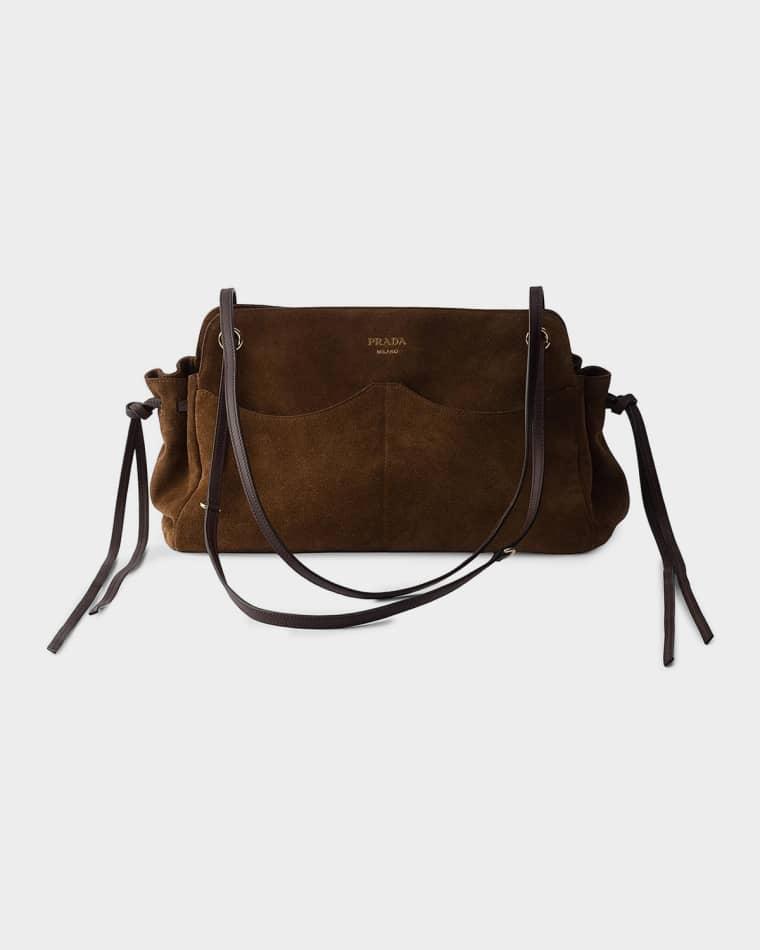 Carry Large Suede Shoulder Bag by PRADA
