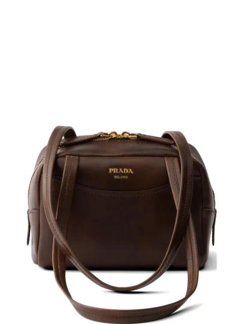 Carry antiqued leather top-handle mini-bag by PRADA