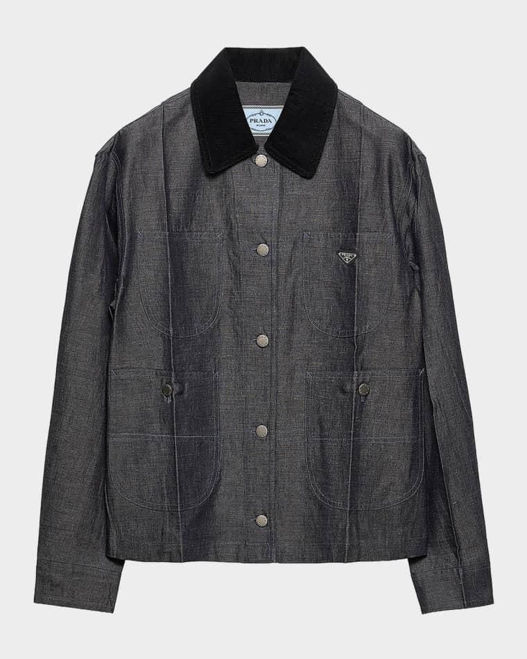 Chambray Jacket w/ Velvet Collar by PRADA