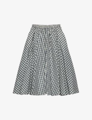 Checked Flared Chambray Midi Skirt by PRADA