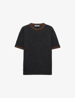 Contrast-Trim Short-Sleeve Cashmere Jumper by PRADA
