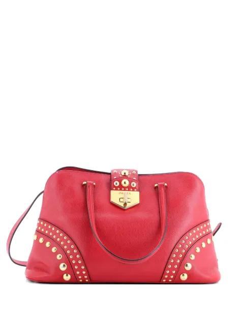 Convertible Turnlock Dome Studded Saffiano Leather Medium satchel by PRADA 