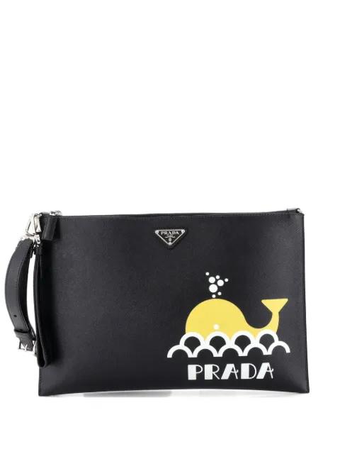 Convertible Zip Clutch Printed Saffiano Leather crossbody bag by PRADA 