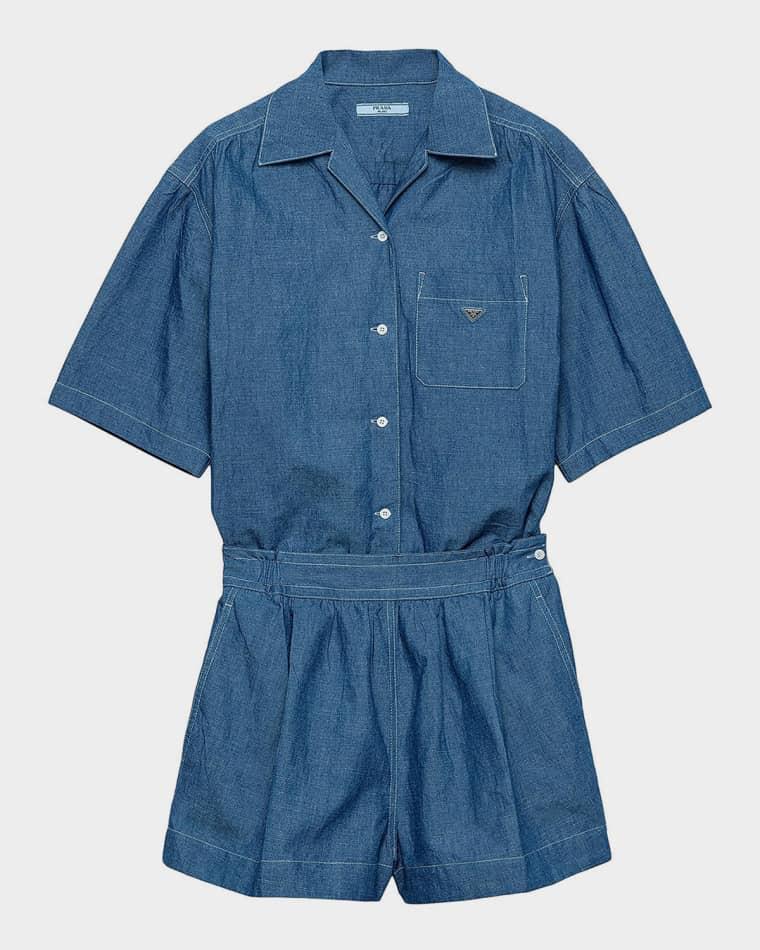 Cotton-Flax Chambray Boxy Jumpsuit by PRADA