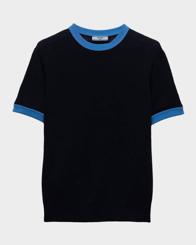 Crewneck Short-Sleeve Cashmere Knit Sweater by PRADA