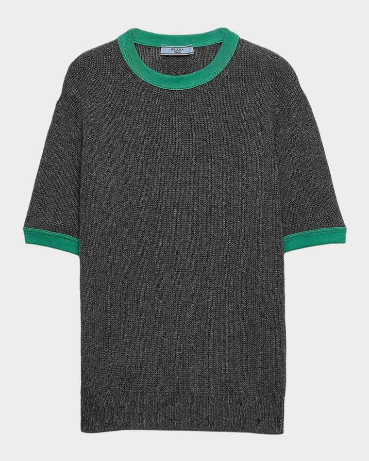Crewneck Short-Sleeve Cashmere Knit Sweater by PRADA