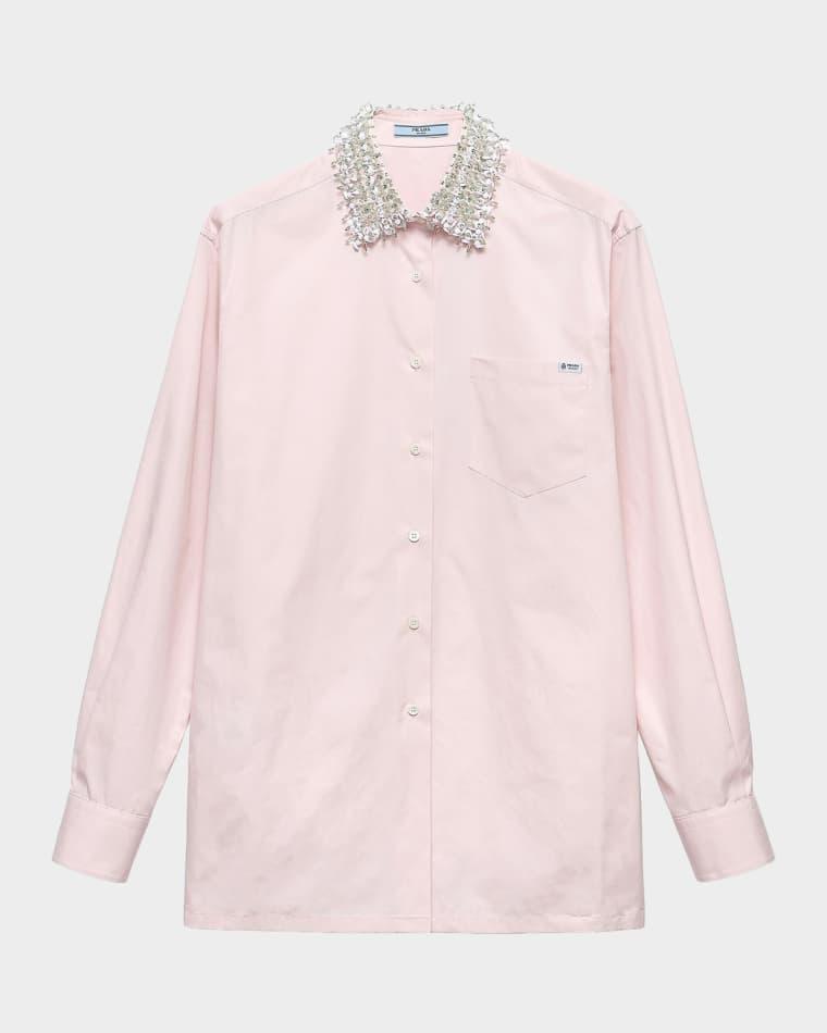 Crystal-Embellished Cotton Poplin Shirt by PRADA