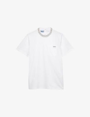 Crystal-Embellished Patch-Pocket Cotton-Jersey T-Shirt by PRADA