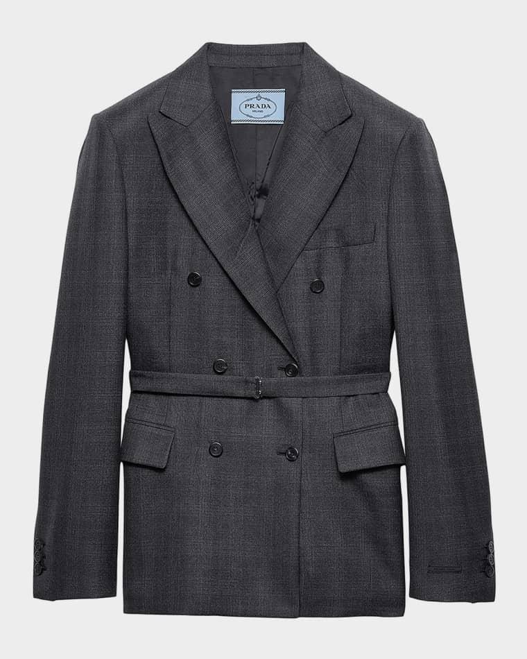 Double-Breasted Checked Wool Jacket by PRADA