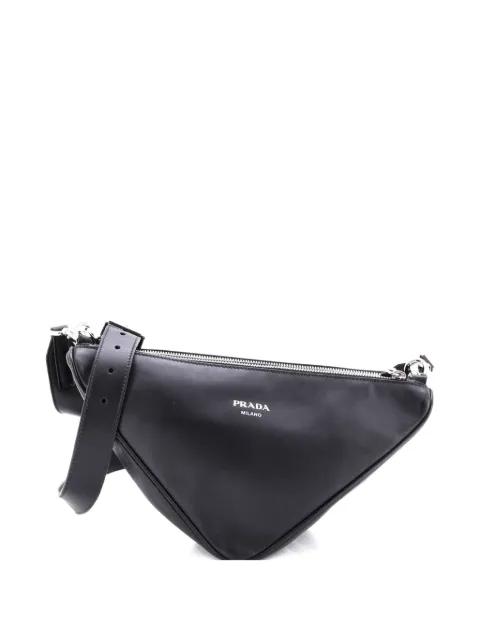 Double Triangle Logo Zip Shoulder Bag Saffiano Leather and Leather crossbody bag by PRADA 
