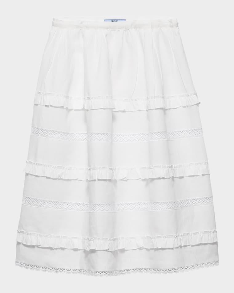 Embroidered Linen Midi Skirt by PRADA