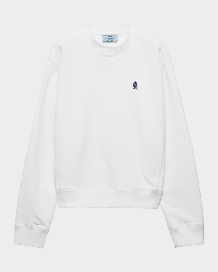 Embroidered Logo Crewneck Cotton Sweatshirt by PRADA