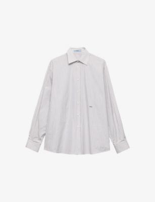 Embroidered Logo Striped Cotton-Poplin Shirt by PRADA