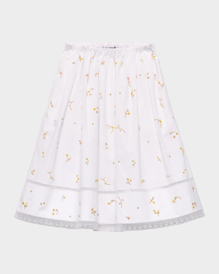 Embroidered Poplin Full Skirt by PRADA
