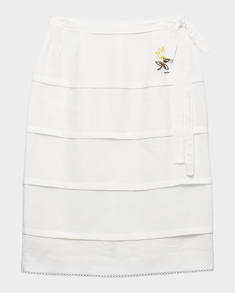 Embroidered Slubbed Flax Skirt by PRADA
