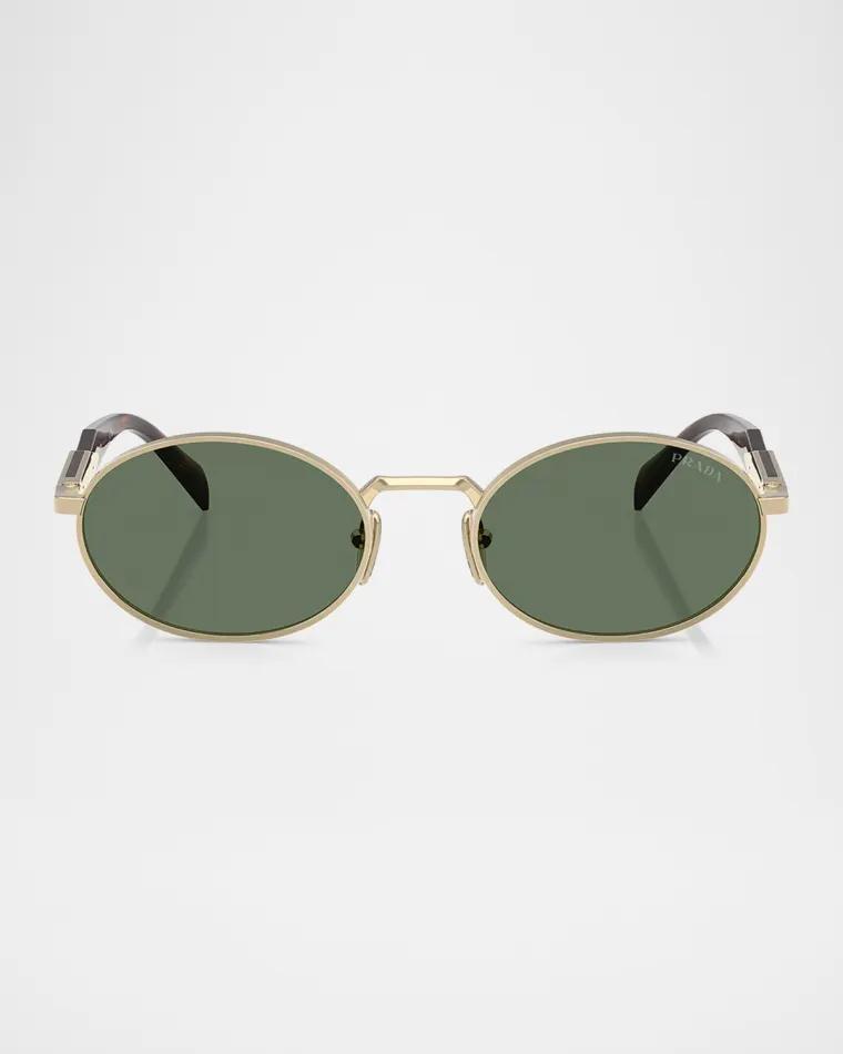 Engraved Logo Metal & Plastic Oval Sunglasses by PRADA