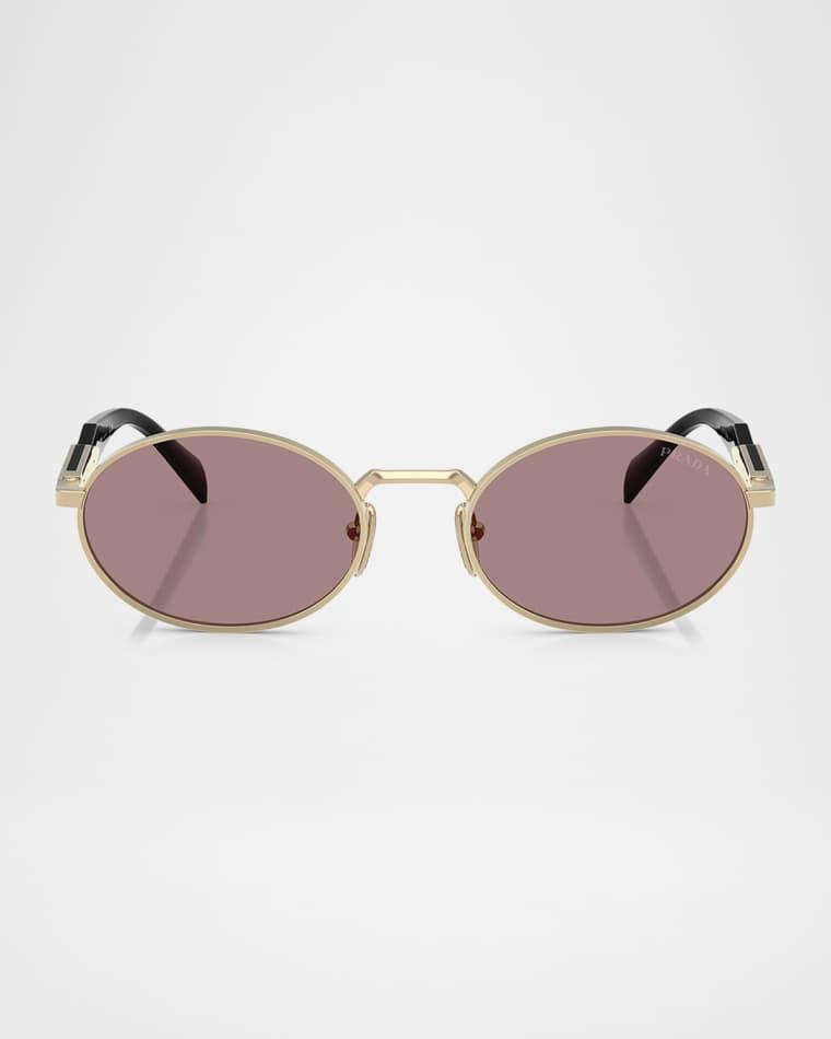 Engraved Logo Metal & Plastic Oval Sunglasses by PRADA