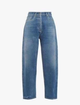 Faded-wash relaxed-fit tapered-leg high-rise jeans by PRADA