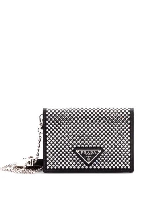Flap Card Holder with Chain Satin with Crystals crossbody bag by PRADA 