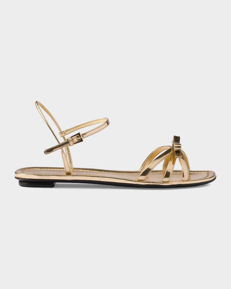 Flat Metallic Leather Sandals by PRADA