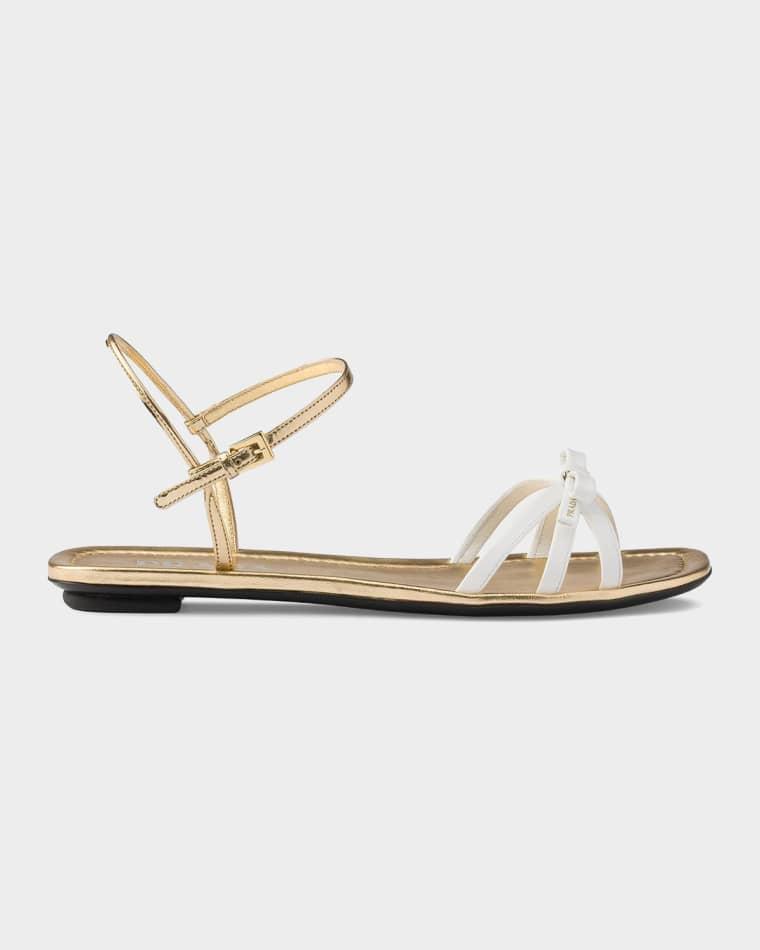 Flat Patent and Metallic Leather Sandals by PRADA