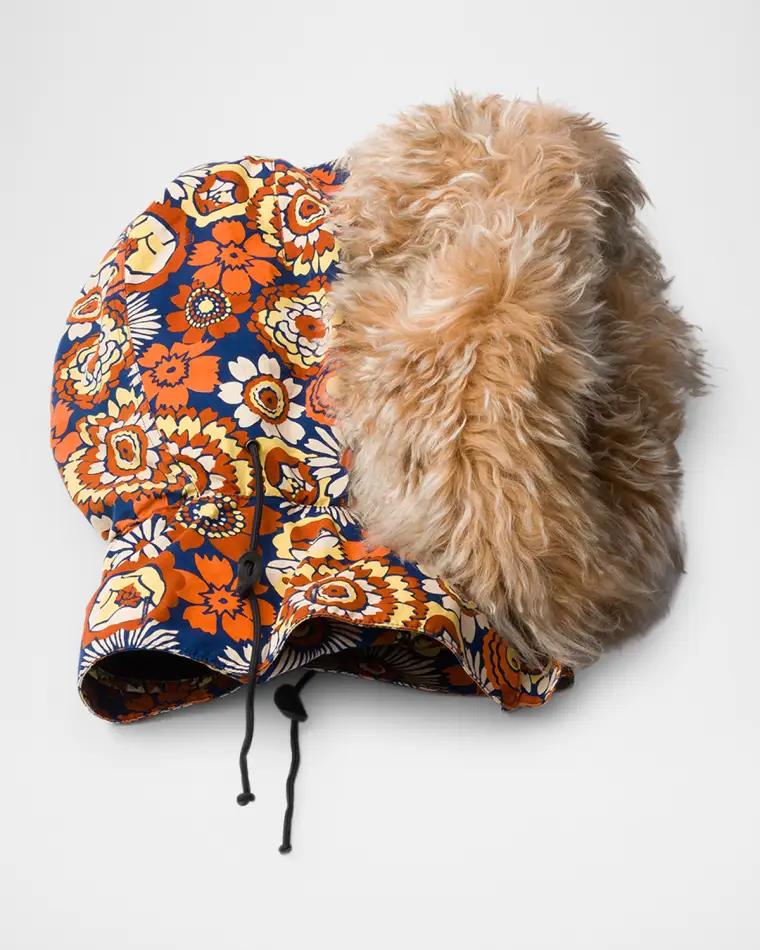 Floral-Print Poplin And Lamb Shearling Hood by PRADA