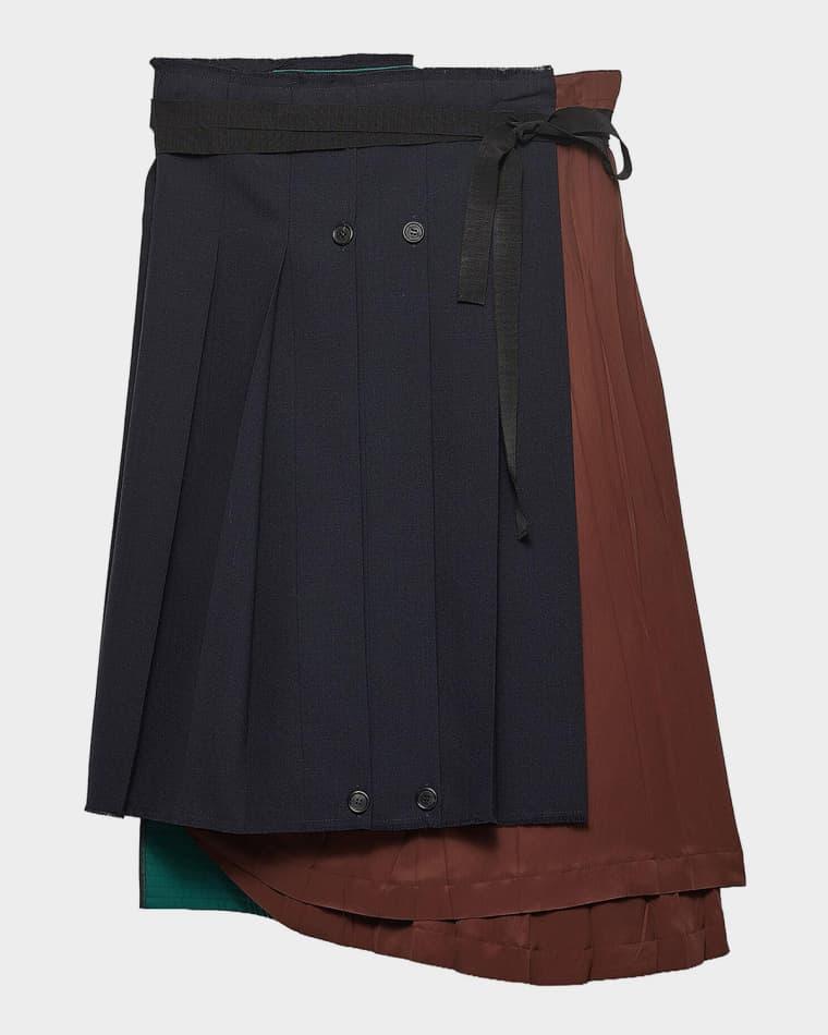 Gathered Mixed-Media Midi-Skirt by PRADA