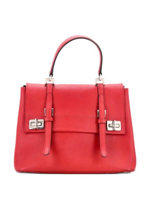 Half Flap Double Turn Lock Saffiano Leather Medium satchel by PRADA 