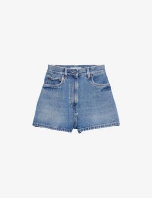 High-Rise Faded-Wash Denim Shorts by PRADA