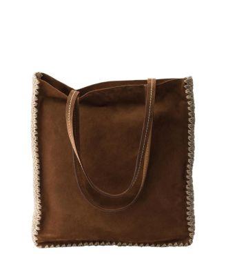Large Suede And Crochet Tote Bag by PRADA