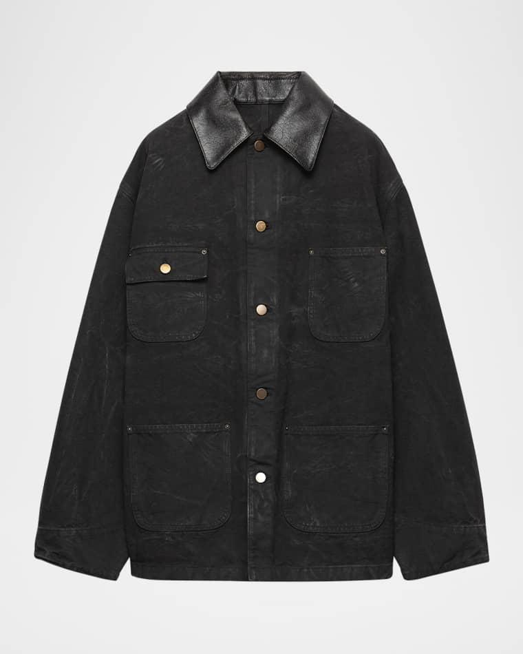 Leather-Collar Canvas Blouson Jacket by PRADA