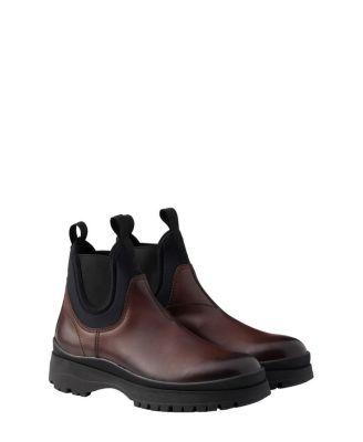 Leather and Stretch Fabric Brixxen Boots by PRADA Leather and Stretch Fabric Brixxen Boots by PRADA