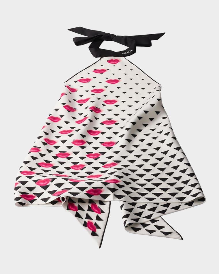 Lips-Print Silk Twill Halter Top by PRADA