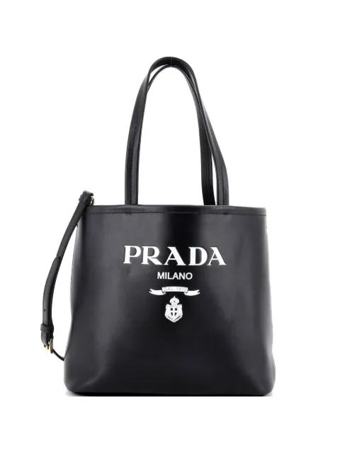 Logo Convertible Open Leather Small tote bag by PRADA 