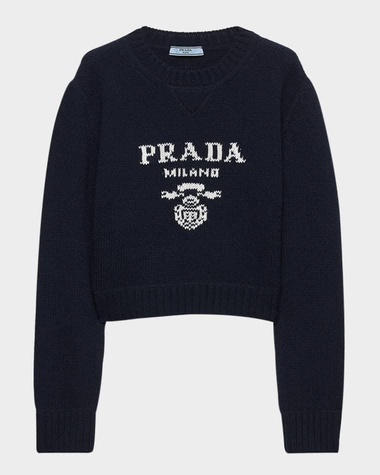 Logo Knit Wool-Cashmere Crewneck Sweater by PRADA
