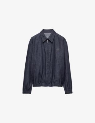 Logo-Plaque Blouson Chambray Denim Jacket by PRADA