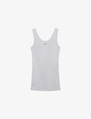 Logo-Plaque Ribbed-Knit Cotton Tank Top by PRADA