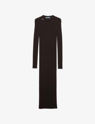 Long-Sleeved Branded Wool Midi Dress by PRADA