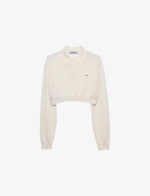 Long-Sleeved Cropped Cashmere Polo Shirt by PRADA