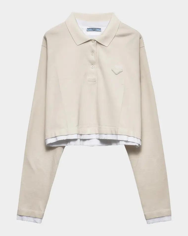 Long-Sleeved Piqué and Jersey Polo Shirt by PRADA