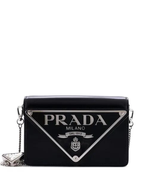 Maxi Triangle Logo Chain Flap Bag Brushed Leather Small crossbody bag by PRADA Maxi Triangle Logo Chain Flap Bag Brushed Leather Small crossbody bag by PRADA