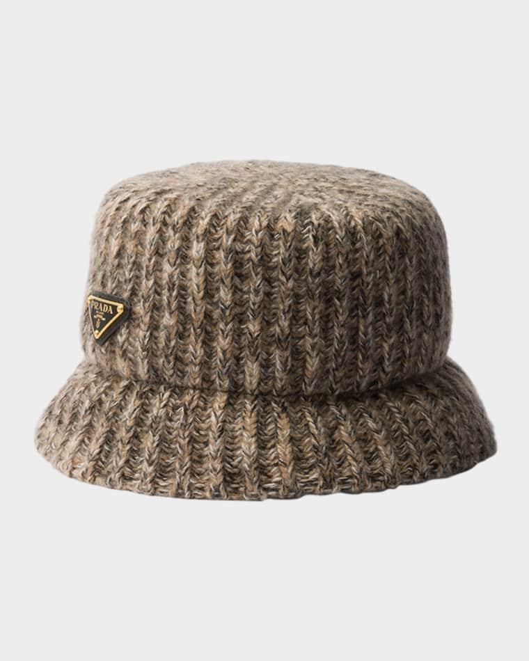 Melange Rib Knit Bucket Hat by PRADA